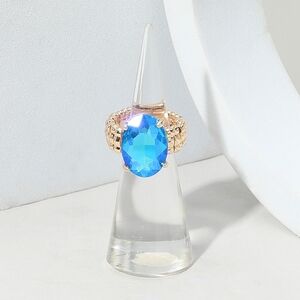 Abalone Blue Oval Cut Crystal Stretch Ring Faceted Fashion Statement Jewelry